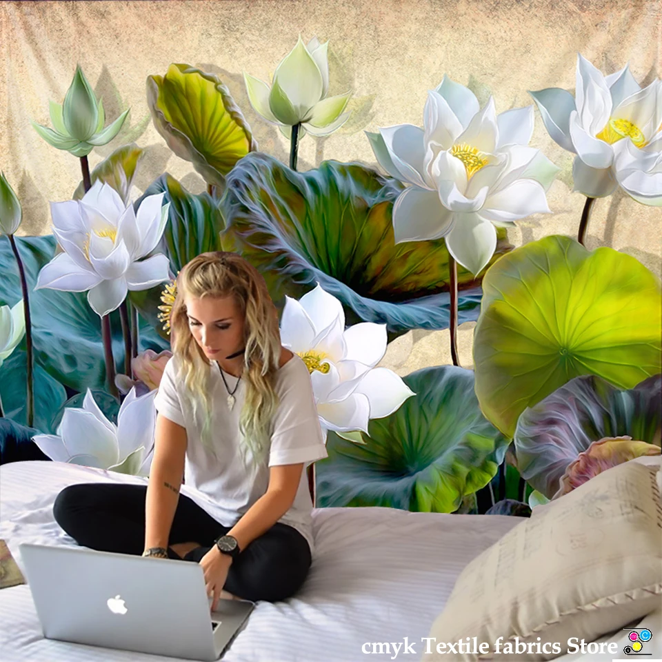 Lotus Leaf Indian Tapestries Scenery Background Cloth Bedroom Bedside Wall Hanging Art Tapestry Curtain Large Size | Дом и сад