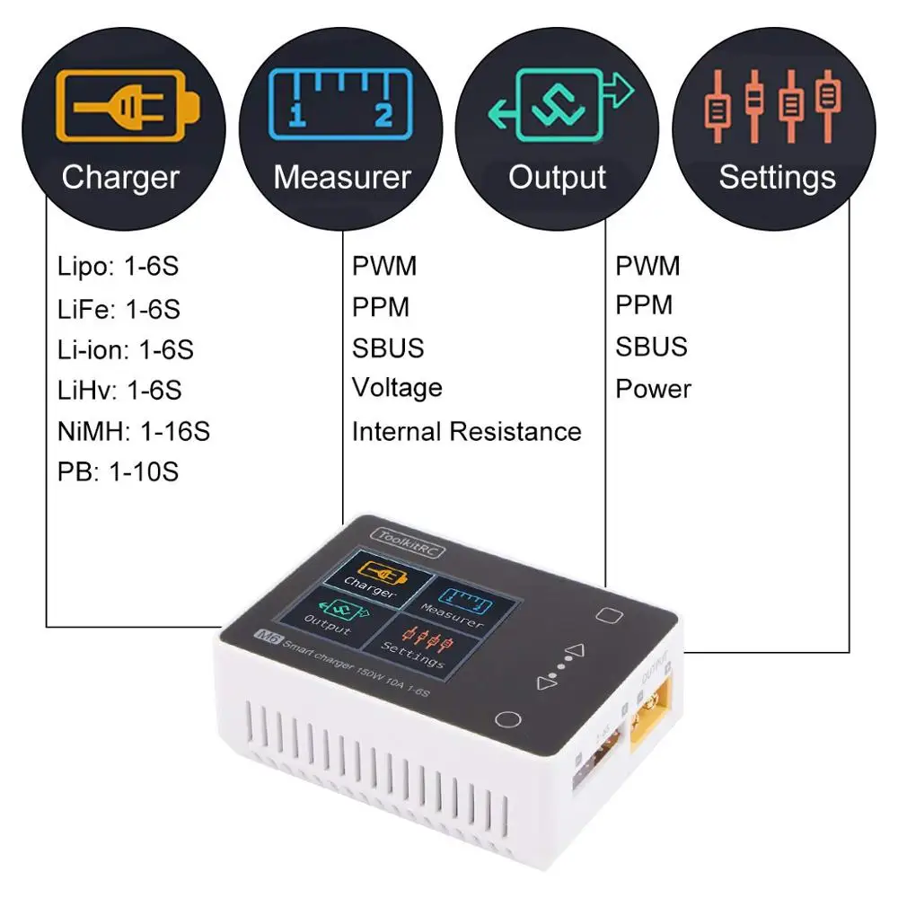ToolkitRC M6 зарядное устройство для баланса батареи 150 Вт 10A DC Dis 1 6 S Lipo LiHV Life Lion NiMh Pb