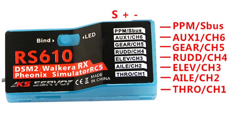 

Hot KS SERVO RS610 DEVO 2.4GHz 7CH DSSS PPM PWM S.bus Receiver For Phoenix Rc 5 Wireless Simulator Function