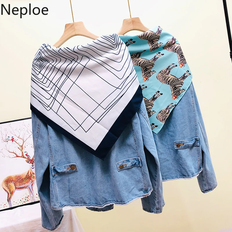 Neploe джинсовая куртка Женский Свободный корейский Шелковый шарф Paychwork Casaco Feminino дикий короткий студенческий осенний абриго Mujer 46089
