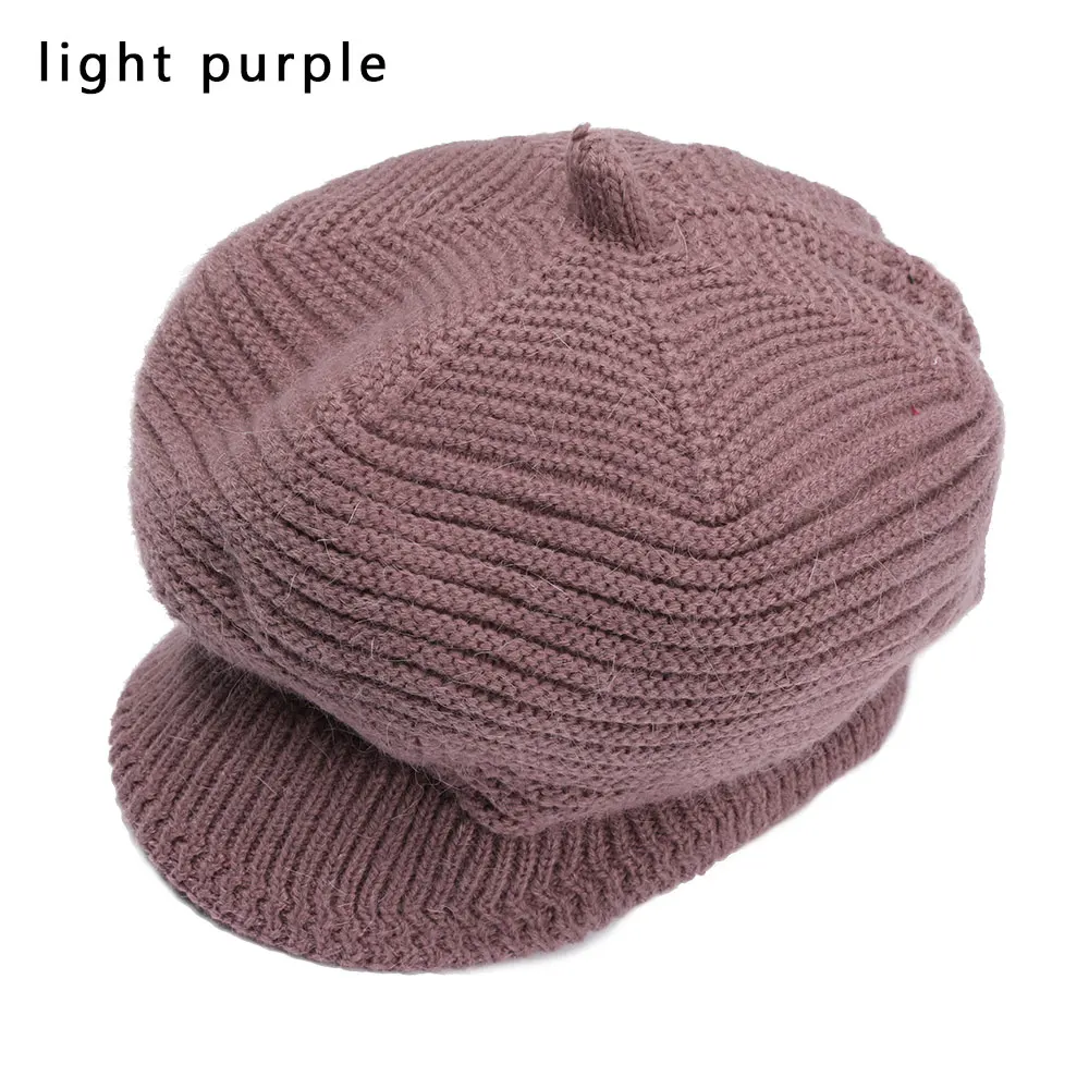 Модная женская зимняя вязаная шапка, утолщенная, теплая, козырьки, карамельный цвет, мягкая, плюс бархат, остроконечная шапочка, шапка для девочек, повседневная, изящная шапка - Цвет: light purple