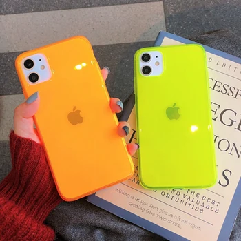 

SUYACS Fluorescent Shockproof Phone Case For iPhone 11 Pro Max XS Max XR X 7 8 Plus Transparent Solid Color Soft TPU Back Cover