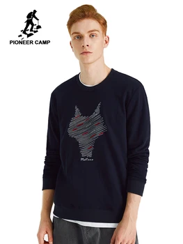 

Pioneer Camp Mens Wolf Graphic Sweatshirts Hoodies Crew Neck Streetwear Slim Fashion Gray Autumn Hoodie Men AWY901268