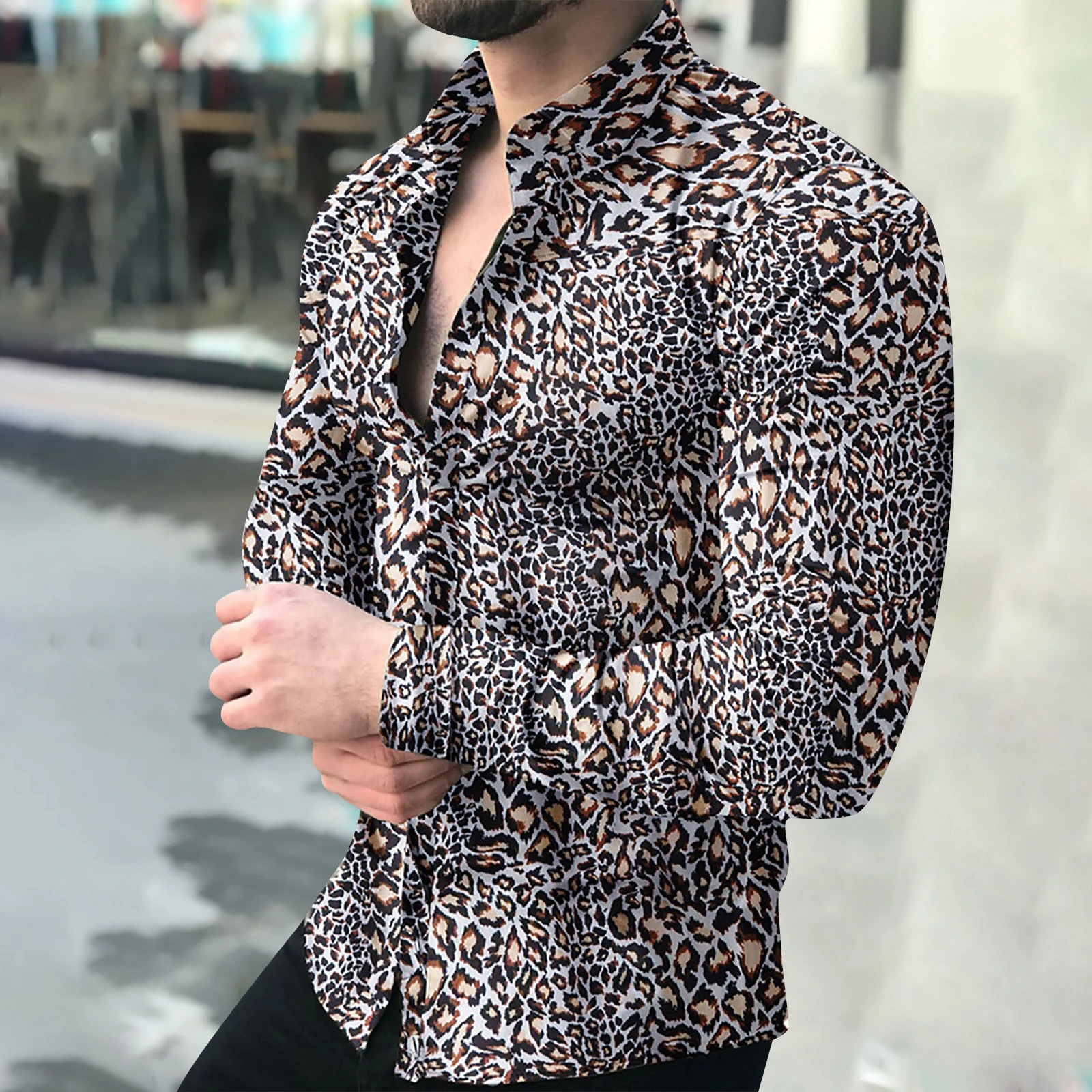 Camisas de moda para hombre, blusa informal de manga larga con estampado de  leopardo, cuello vuelto, botones, ajustada, con botones, # g3|Camisas  informales| - AliExpress