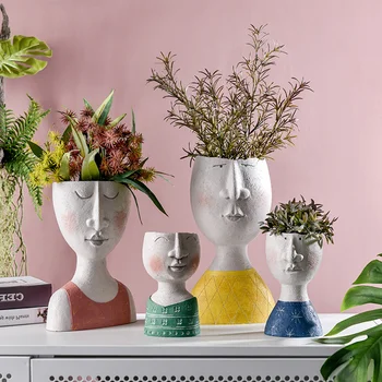 

Family Portrait Flower Pot Desktop Vase Resin Succulents Plant Pot Abstract Art Human Face Flower Pot Home Micro Landscape Decor