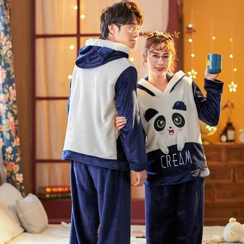 

NIGHTWA Winter Couples Pajamas Set Cute Animal Flannel For Women pijamas Men Plush Sleepwear Pyjamas Suit Home Clothing sleep