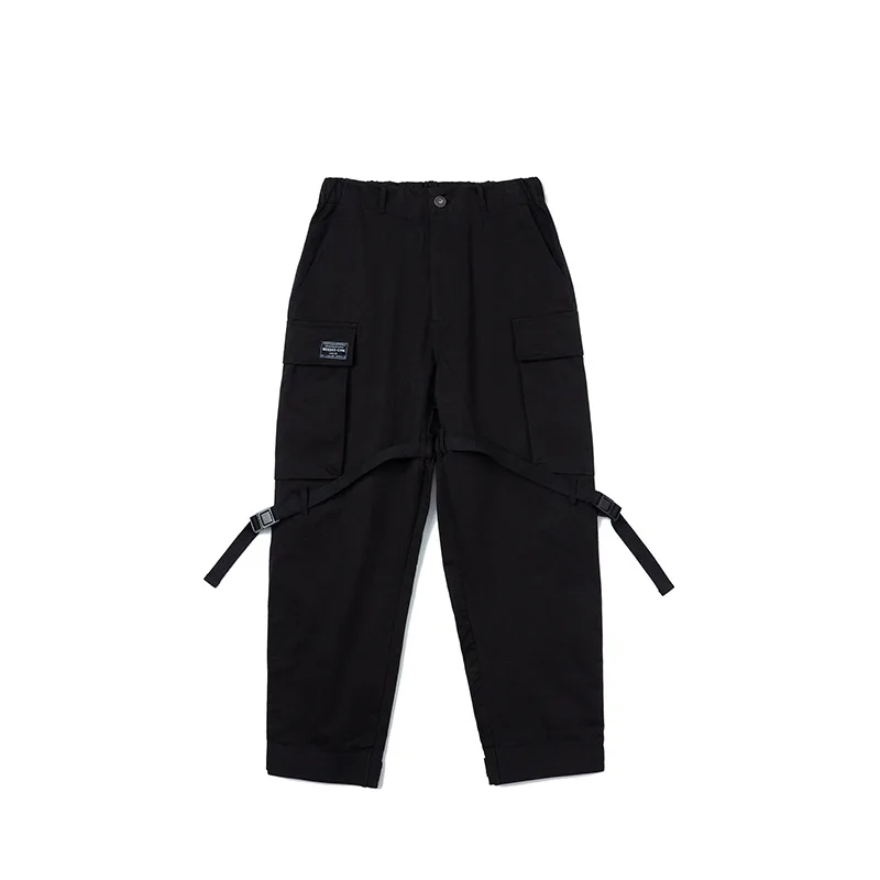 

Luoye luo ye 2020 Spring Japanese-style Origional Monochrome Webbing Adjustable Workwear Casual Pants Men Pants K341