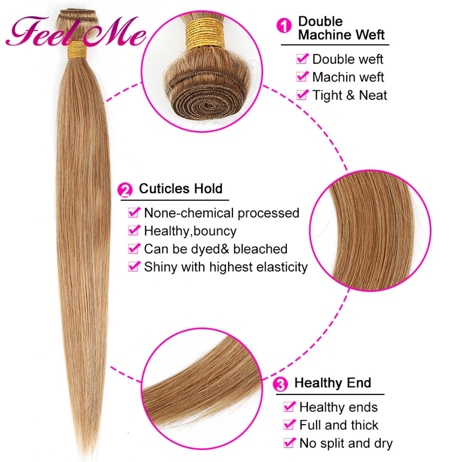 Feel Me перуанские прямые волосы пучки предварительно окрашенные человеческие волосы плетение 3/4 пучков Дело#27 светлые волосы для наращивания не реми волосы
