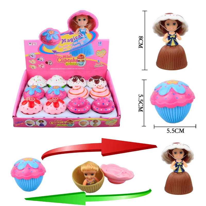 1 peça aleatória mini adorável cupcake boneca de princesa transformada ...