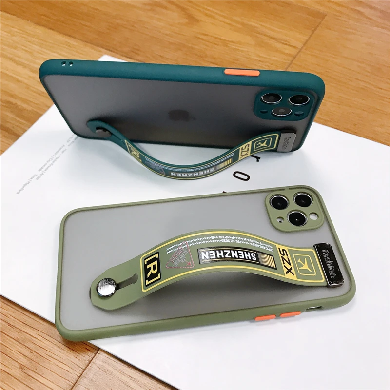 Модный Защитный матовый чехол с ремешком на запястье для телефона iPhone 12 11 Pro Max XR SE