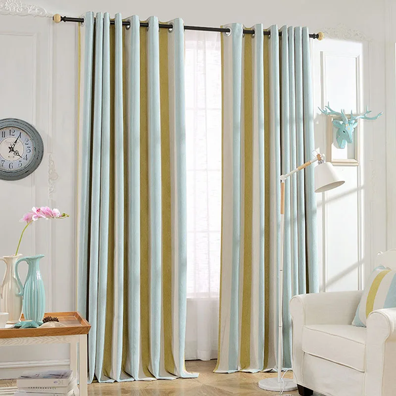 

Modern Brief Flax Curtains Fabric Blackout Window Multi Color Striped Decorative Curtains For Living Room Bedroom