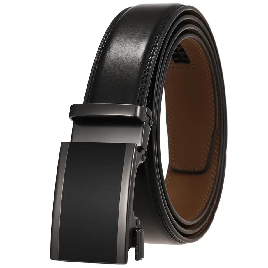 Cinturón de cuero genuino de 3cm de ancho para hombre, correa negra, marrón oscuro, hebilla automática, de traje de vestir, diseñador de alta calidad, B904|Cinturones de hombre| - AliExpress