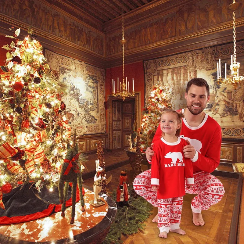 Christmas Holiday Clothes for Family Parent-child Suit Printing Home Service Cotton Soft Two-piece Pajamas Clothes Set