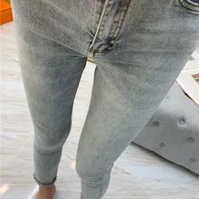 Женские брюки осень и зима высокие Стрейчевые плотные джинсовые брюки