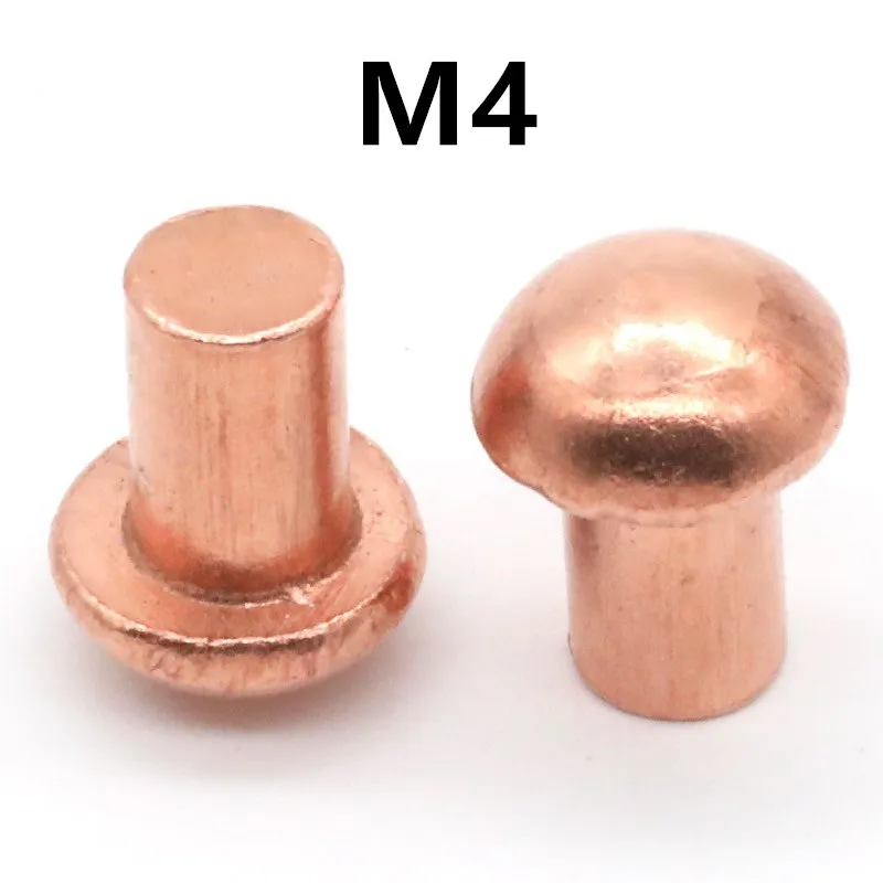 

100PCS M4x4/6/8/10/12/16/20/25mm GB867 Copper Solid Round Head Rivet Alloy Self-plugging Rivet