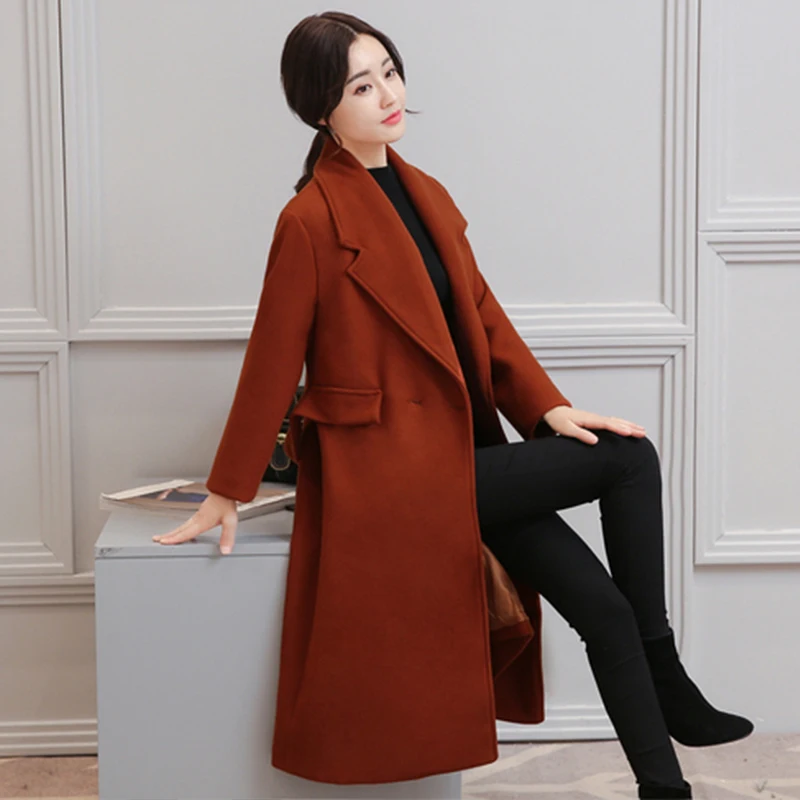 Однотонные свободные длинные кашемировые пальто для женщин больших размеров теплые зимние шерстяные пальто куртки женские корейские осенние шерстяные пальто верхняя одежда