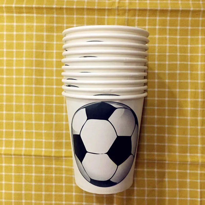 Белый Черный Футбол тема кубок тарелка посуда набор дети девочка мальчик подарок с днем рождения украшения - Цвет: 10pcs paper cups