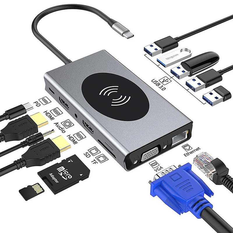 USB C док станция для ноутбука 13 14 в 1 тройной Тип дисплея адаптер HDMI VGA PD SD TF Ethernet USB3.0