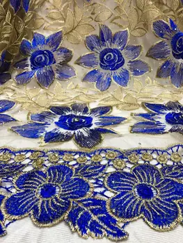 

Blue African lace fabric 2020 quality hot diamond lace Nigerian tulle lace fabric dubai bridal sequined French mesh lace fabric