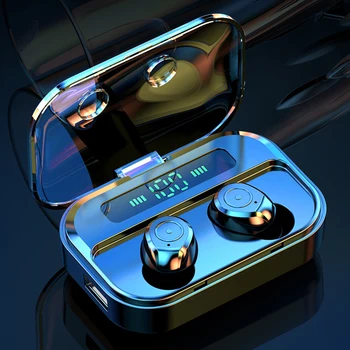 

Mini Invisible Earphones TWS Sport Bass Caller ID LED Power Digital Display Binaural Smart Phone Stereo Earset Voice Message