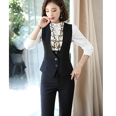 Black Pant Suit Модный женский формальный Фиолетовый брючный костюм офисный OL форменный дизайнерский жилет с брючным костюмом, комплект для работы комплект из 2 предметов, плюс размер 4XL - Цвет: Black Pant Suit