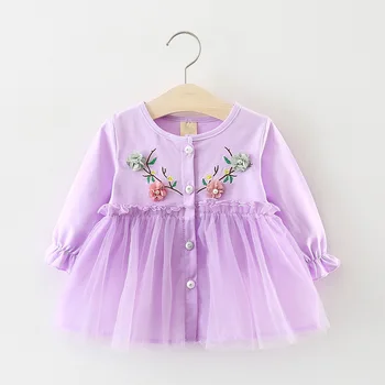 

Ins Children Clothes 2020 Autumn New Girls Single-breasted Long Sleeve Dress Baby Girl Embroidered Mesh Stitching Princess Dress