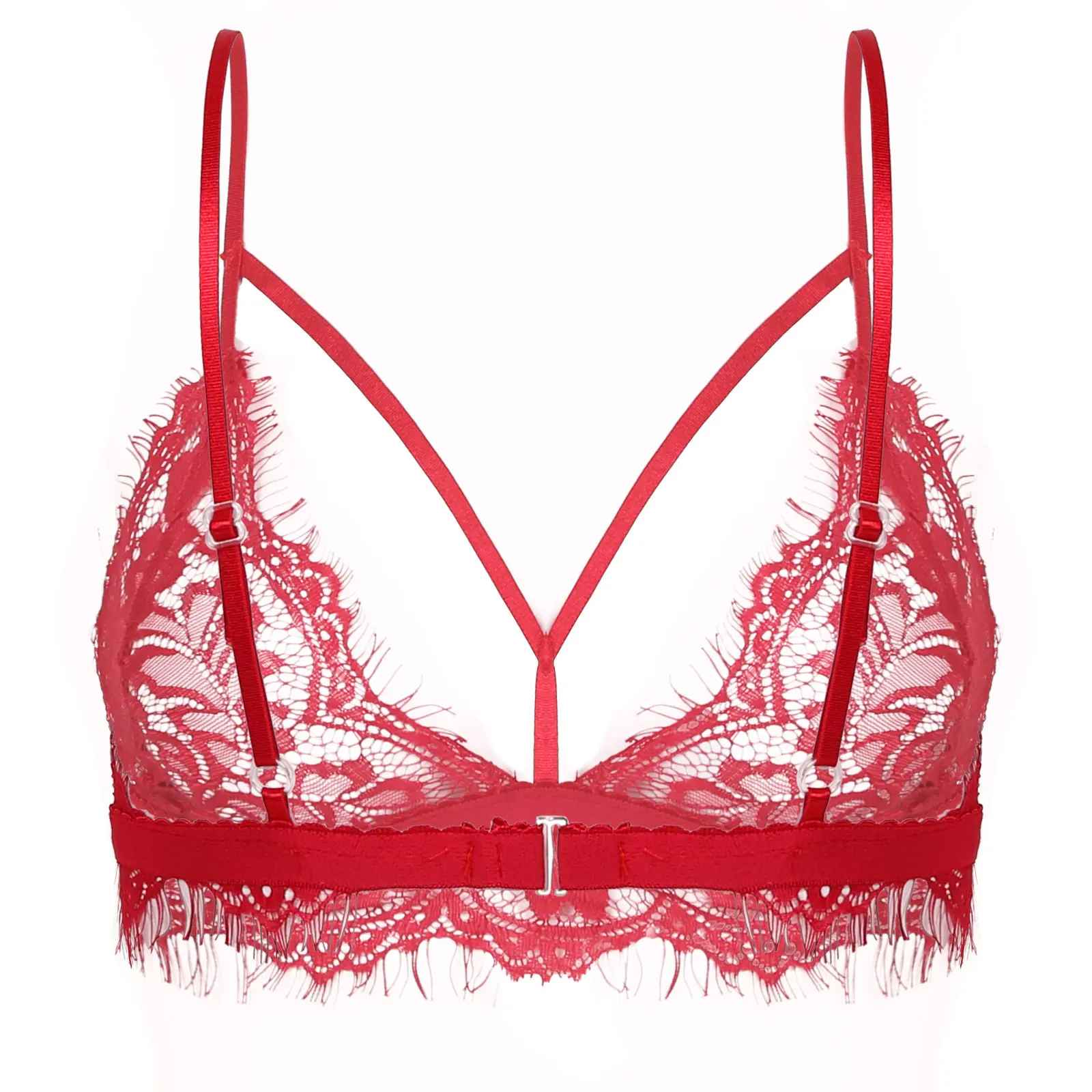 Women Lace Bra Brassiere Red See-through Lace Bralettes Hollow Out Bra Tops Erotic Sexy Lingerie Adjustable Ladies Underwear
