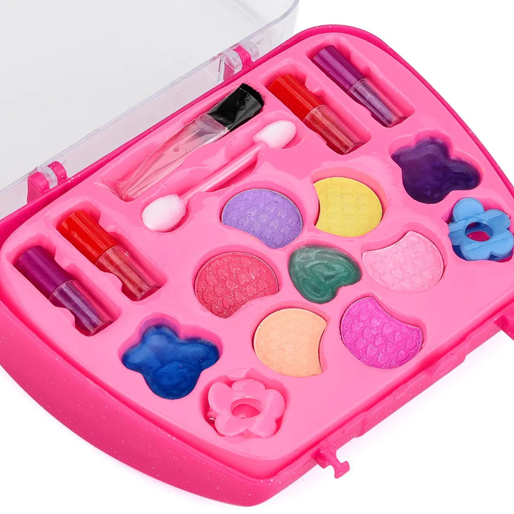 Kids Make Up Toy Set Pretend Play Princess Pink Makeup Beauty Safety Non-toxic Kit Toys for Girls Dressing Cosmetic Travel Box@A