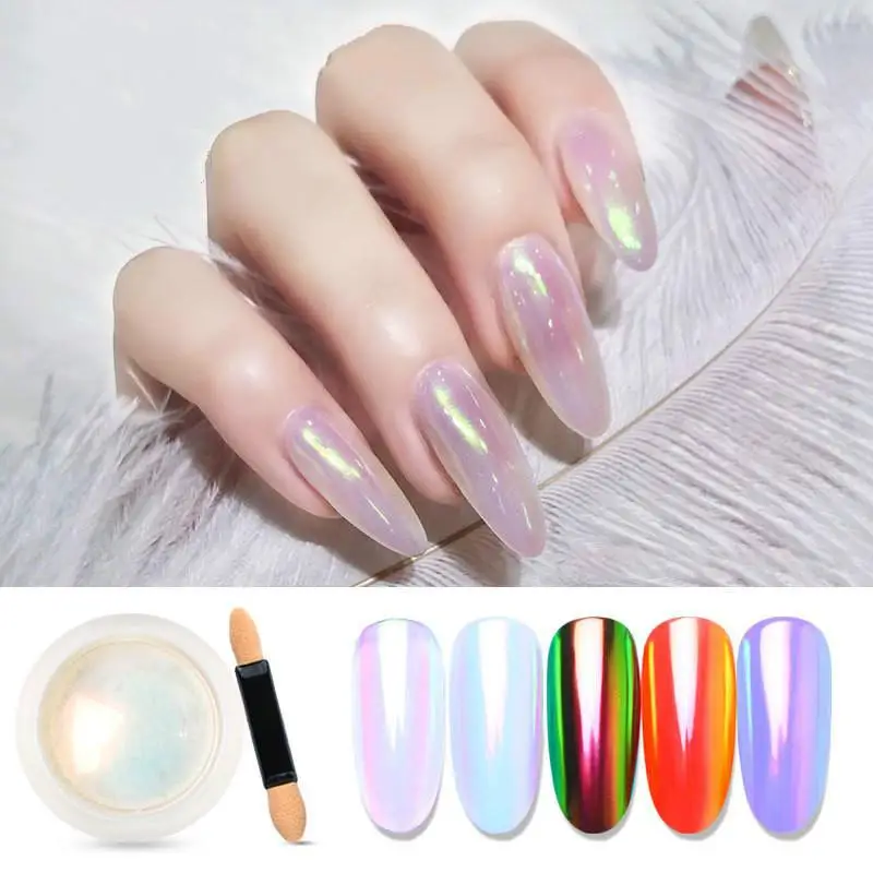 

New 3 Colors Hot Nail Ornaments Sparkling Pink Magic Shell Powder Mermaid Pearl Mirror Rainbow Neon Powder Drop Shipping