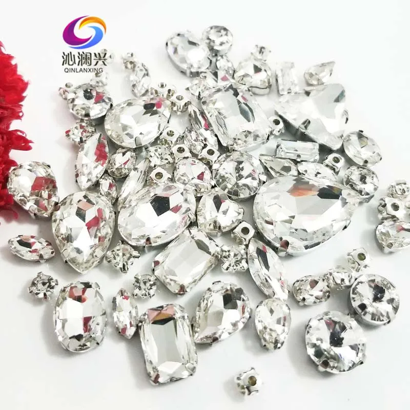 Sew On Rhinestones 68Pcs/50pcs/30pcs Glitter Mix Top Crystal Glass Sew On Rhinestones For Needlework Sewing Stones For Diy/Clothes/Wedding dress