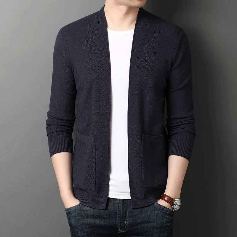 Cárdigan de punto de 4 colores para hombre, Jersey fino con dos bolsillos, sin botones, ropa de marca, novedad, Otoño, 2020