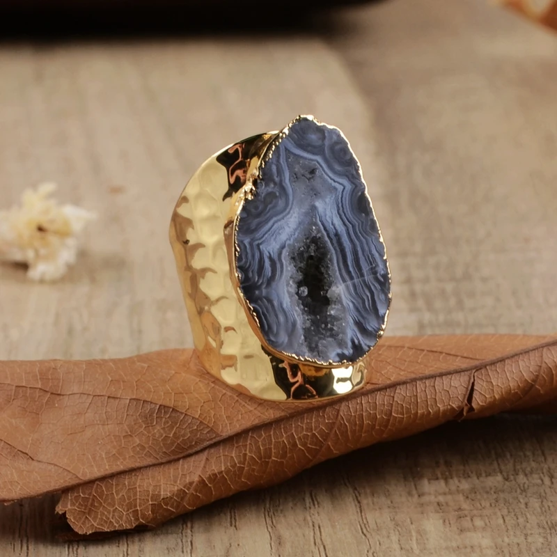 BOROSA, 1 шт., Druzy Freeform, натуральный кристалл, Drusy, открытые кольца, золото/серебро, модные, натуральные драгоценные камни, кольца для вечерние 1388