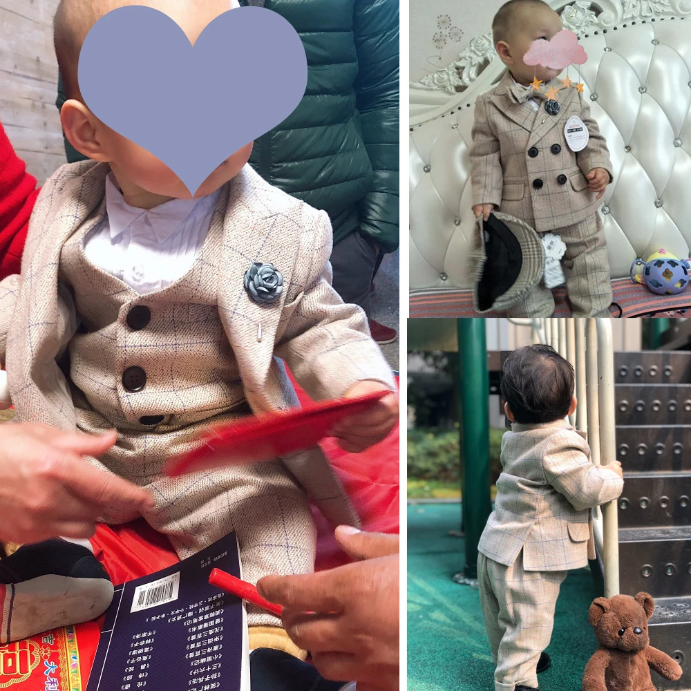 Costumes beige pour bébé ou petit garçon en coton.