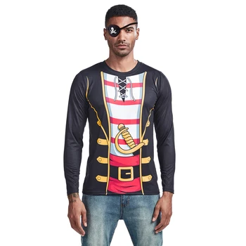 

Men Pirate Costume Shirts with Eye Patch Funny 3D Printed Top Cosplay Fancy Dress Theme Party Carnival Christmas Halloween Shirt