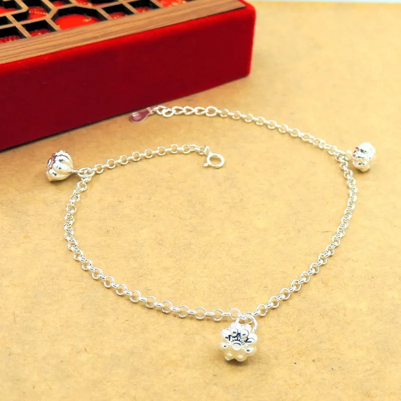 

Fine Silver 990 Pure Silver Anklet Korean-style Lotus Silver Anklet Summer Simple Silver Anklet Women's