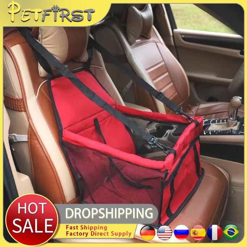 Petfirst-bolsa de viaje para asiento de coche con cinturón de seguridad, cesta transportadora plegable para mascotas, resistente al agua, plegable, accesorios para mascotas