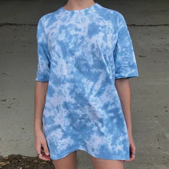 

2020 Fashion Women's Tie Dye T-shirt Round Neck Short-Sleeved Loose Casual Top Tees T-shirts
