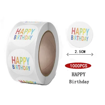 

1000pcs Round Cute Rainbow Happy Birthday Stickers Sealing Labels for DIY Package Gifts Box Baking Party Atmosphere Decoration