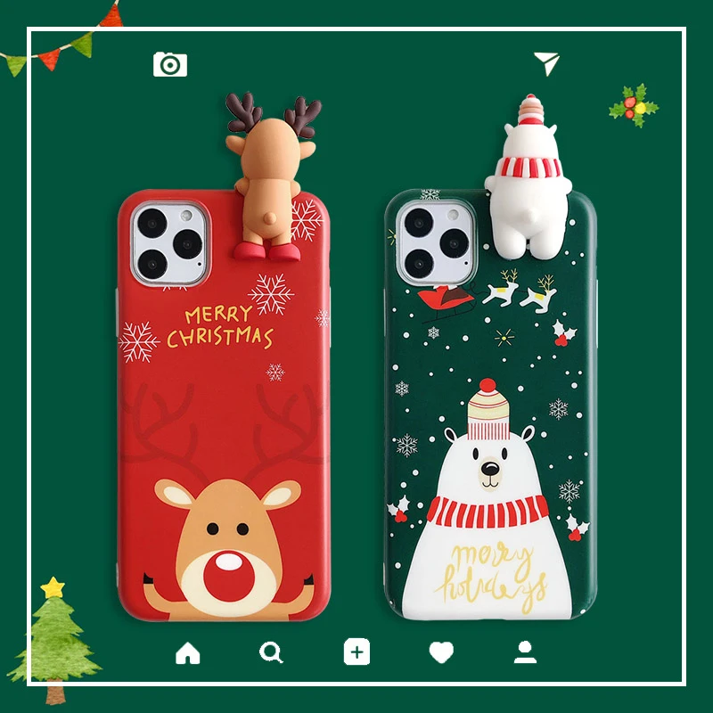 

Christmas Cartoon Deer Case For iPhone XR 11 Pro XS Max X Silicone Matte Cover For iphone 7 8 6 S 6S Plus 7Plus 11 Pro Case Bear