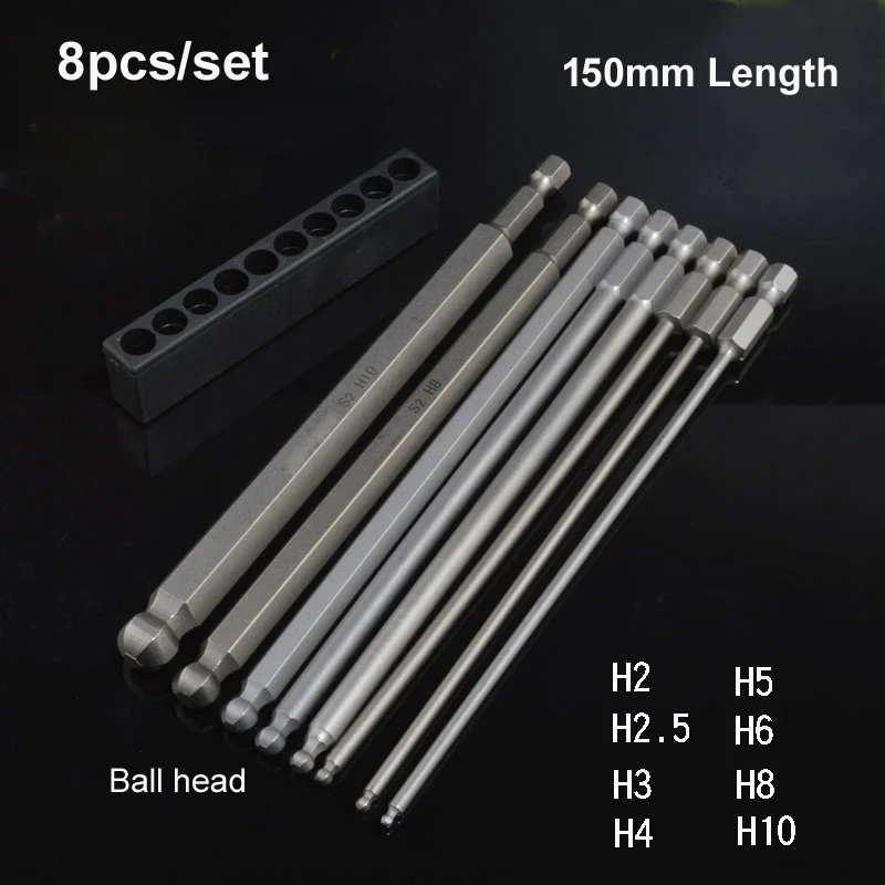 8 größe/los S2 Stahl Magnetische Hex 150mm Länge Kugelkopf Sechskant-schraubendreher Bit Set Hand Werkzeuge h2 H2,5 H3 H4 H5 H6 H8 H10