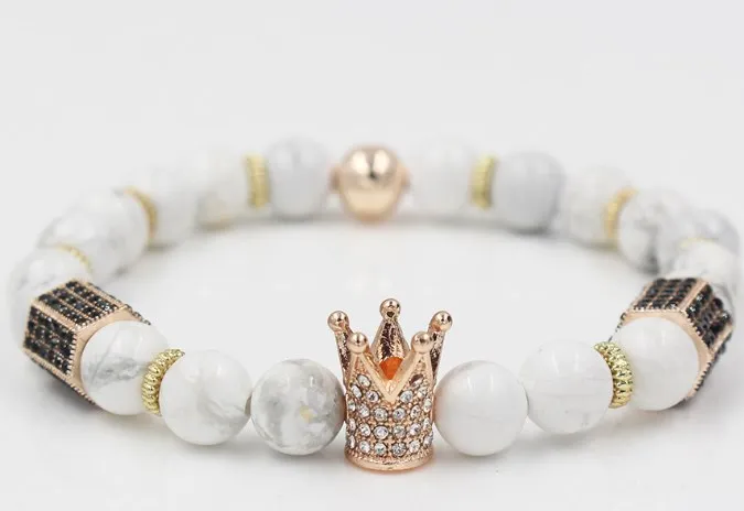 8 мм hfg3 Золотая Серебряная медная Корона Белая Howlite микро паве cz цирконий