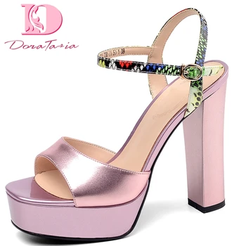 

Doratasia 2020 Dorpship Platform Cow Skin Genuine Leather High Heels Party Office Lady Summer women's Shoes Sandals Pumps