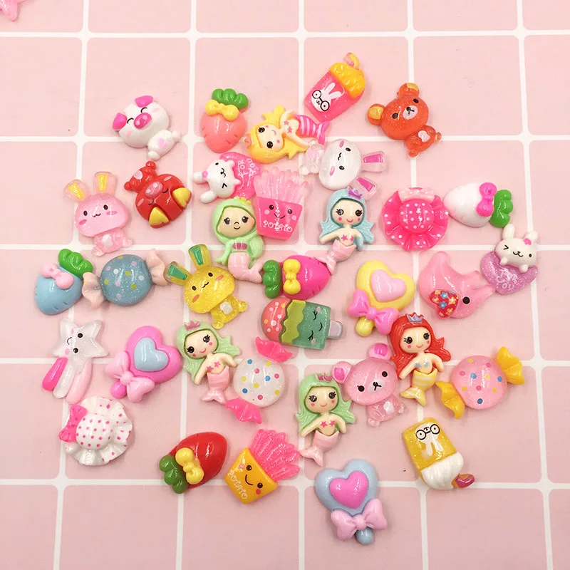50 шт микс из цветных полимеров Kawaii Животные цветы конфеты кабошон с плоской