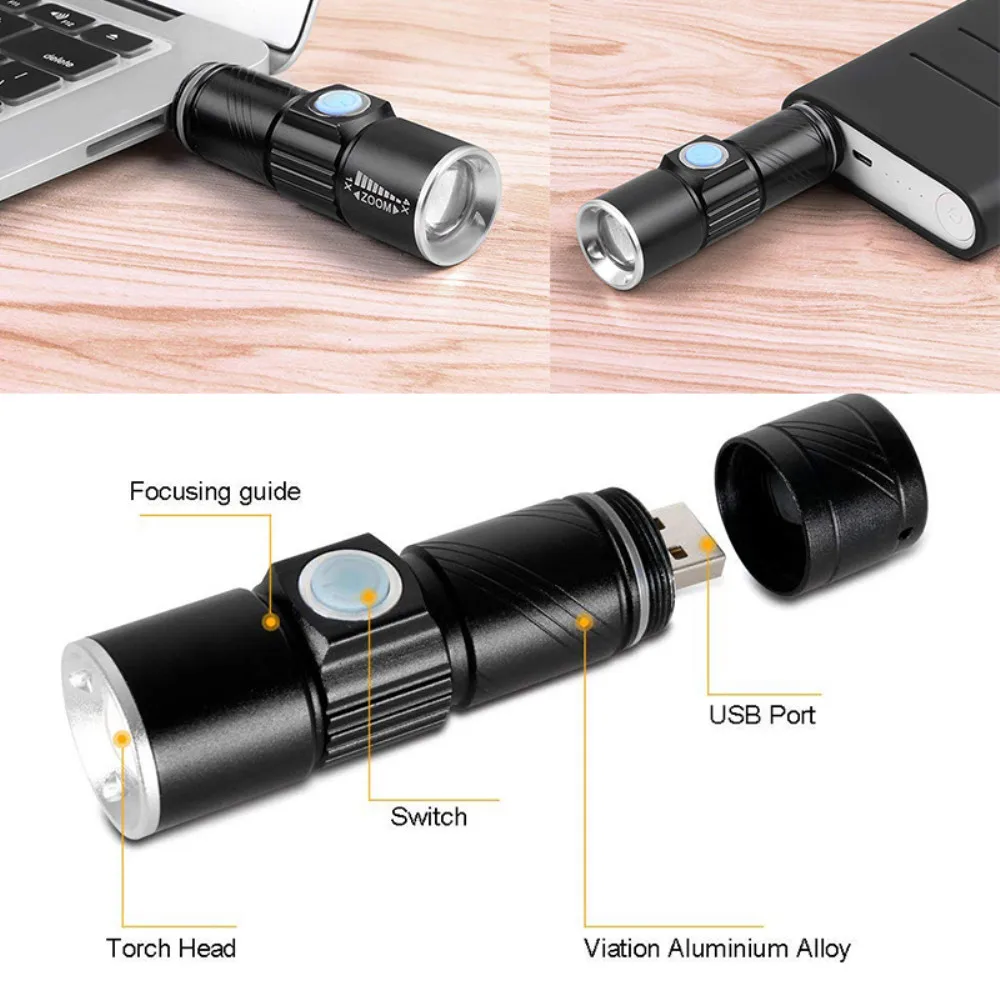 Мини USB Перезаряжаемый светодиодный светильник фонарь Супер светильник Q5 масштабируемый 3 режима регулируемый фокус вспышка светильник фонарь светильник для спорта и отдыха