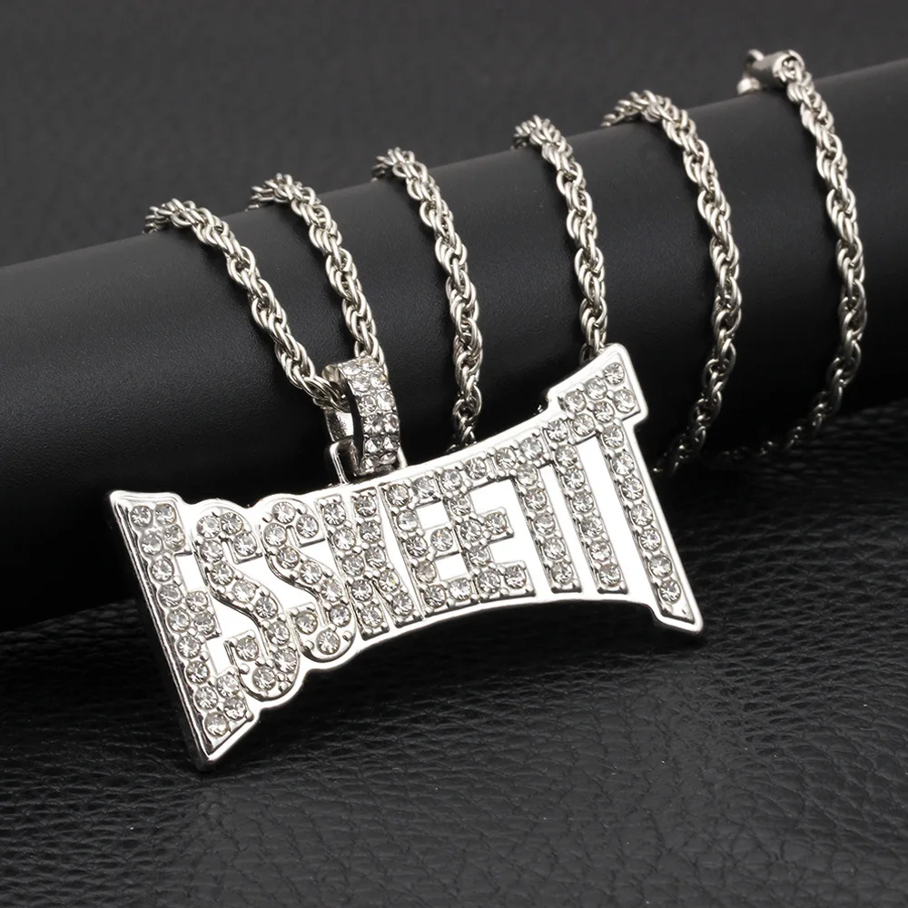 

Free Fan New Iced Out ESSKEETIT Long Chain Pendant Necklace Personalized Mens Hip Hop Rock Gold Silver Charm Necklace Gifts 2019