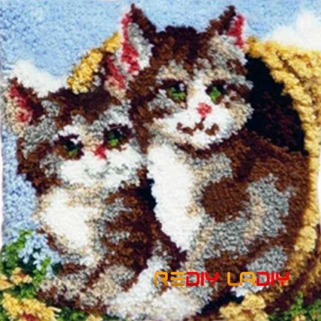 BZ410 DIY Latch Hook Cushion Kits Kitty Cat Pillow Case Crochet Crafts Acrylic Yarn for Embroidery Sofa Bed Cushion Cover Home Decor - Цвет: BZ410
