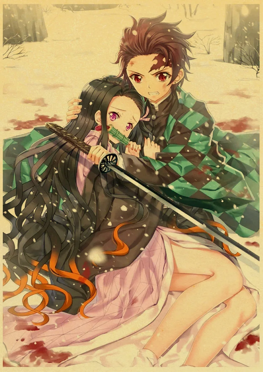 Demon Slayer: Kimetsu no Yaiba Tanjirou Nezuko аниме плакат крафт-бумага винтажные Плакаты для дома художественные наклейки на стену