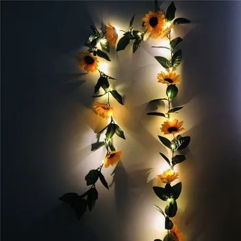 Battery Operated Zonnebloem Wijnstok Led String Lights 2M 20 Leds Groen Blad Garland Bruiloft Valentijnsdag Kerst Decor lamp