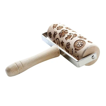 

Hand-Held Embossed Rolling Pins Christmas Wooden Hand Grip Engraved Rolling Pin for Baking Non-Stick Bossed Professional Dough R