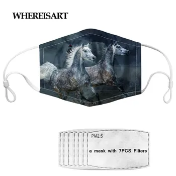 

WHEREISART Crazy Horse Pattern Women/Men Mask Elastic Breathable Mouth Cover Face Mask with 7 Filter Comfortable Dustproof Mask